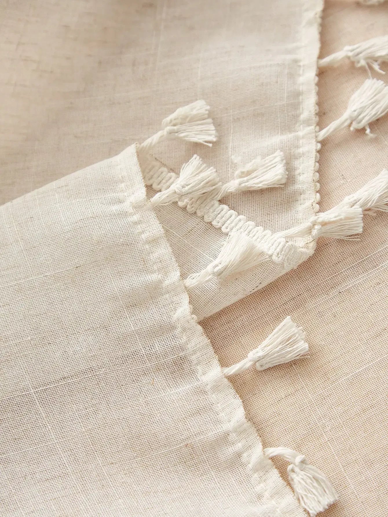 Beige linen square tablecloth, retro countryside style, kitchen living room coffee table