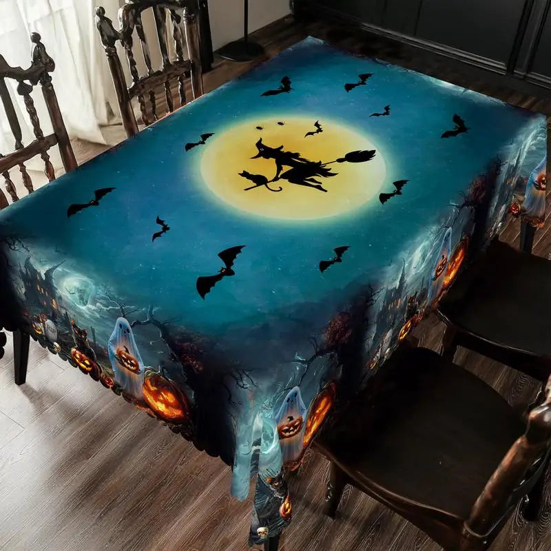 Halloween decoration printed round rectangle tablecloth, pumpkin bat witch ghost tablecloth, holiday party decoration,