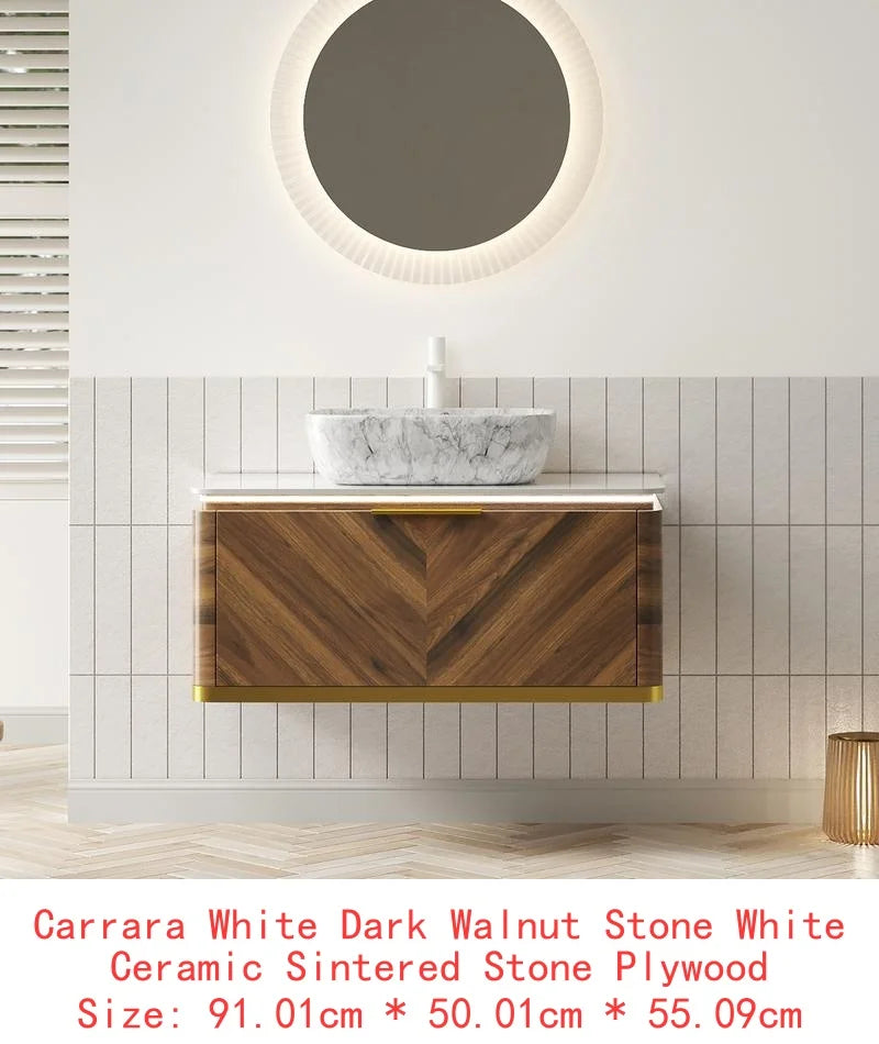 60" Bathroom Vanity with Sinks, Floating Plywood Storage Cabinet, 2 Drawers with Sensor Light, 2 Ceramic Vessel Basins