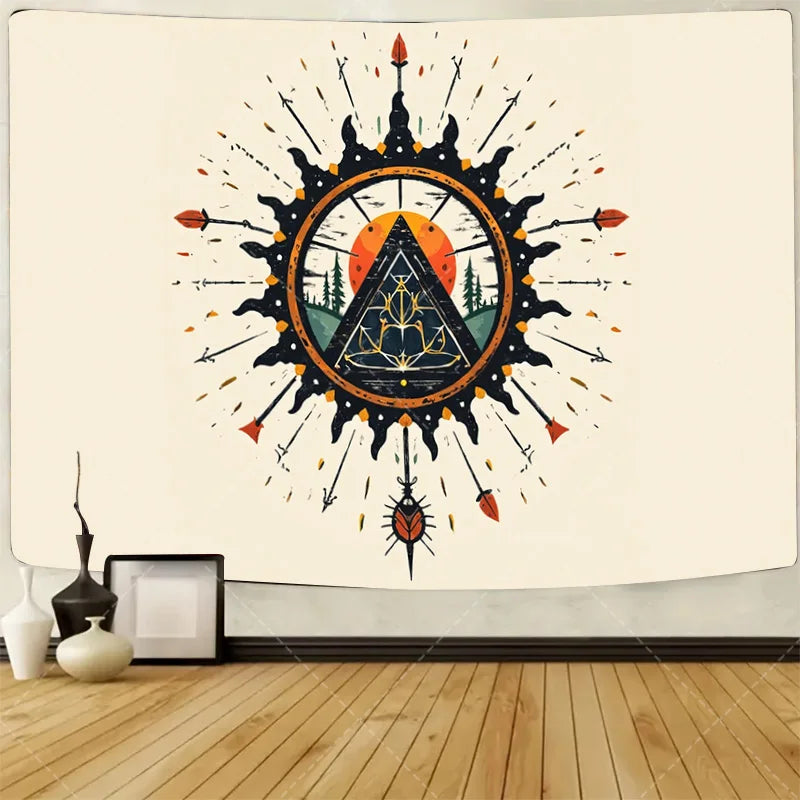 1pc Wall Tapestry  Moon Phase Tapestry - Gold Floral Mandala Wall Hanging