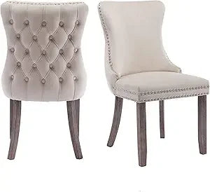 Velvet Upholstered Dining Chairs Set of 4 Wingback Kitchen Room Black Accent Chairs 4PC Solid Wood Leg