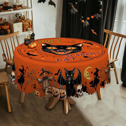 Halloween Decorative Printed Tablecloth, Pumpkin Bat Witch Ghost Pattern Rectangular/Round Tablecloth.