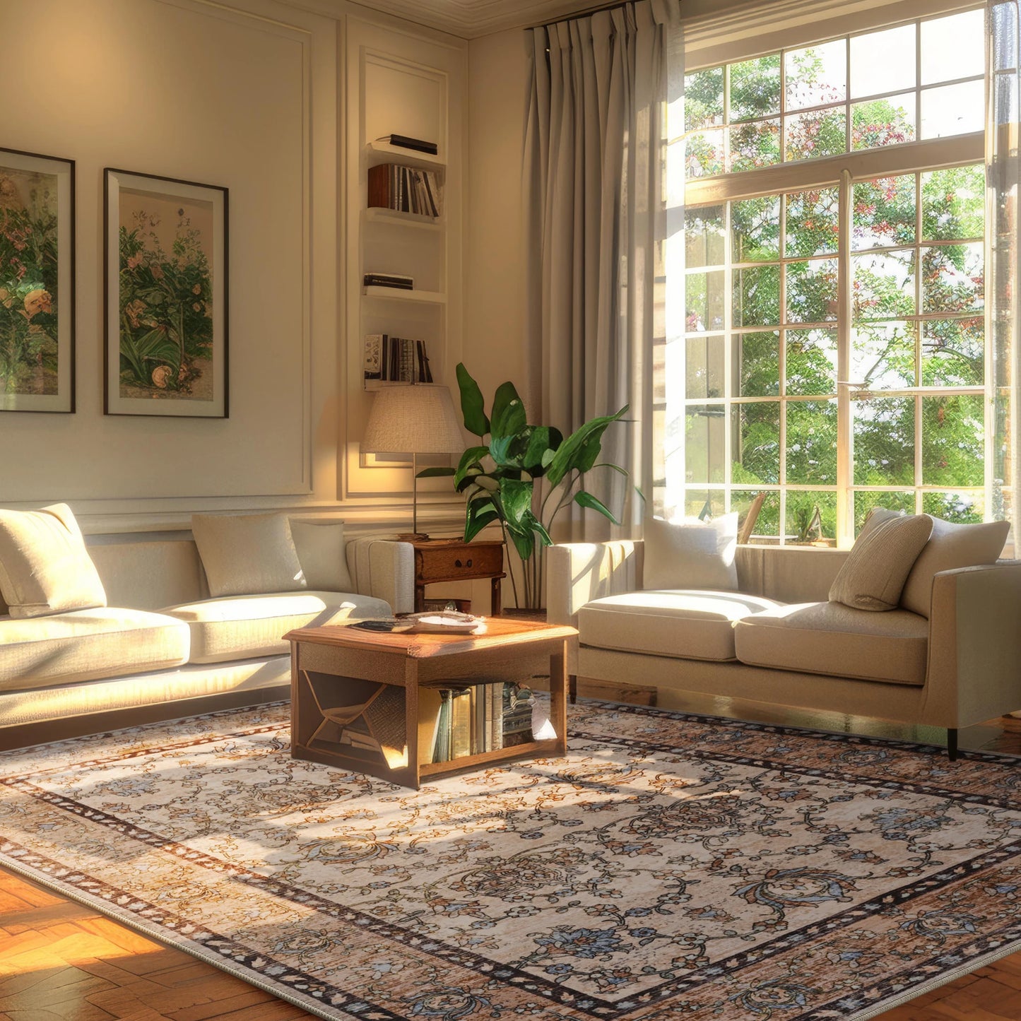 Vintage Area Rugs Low Pile Machine Washable