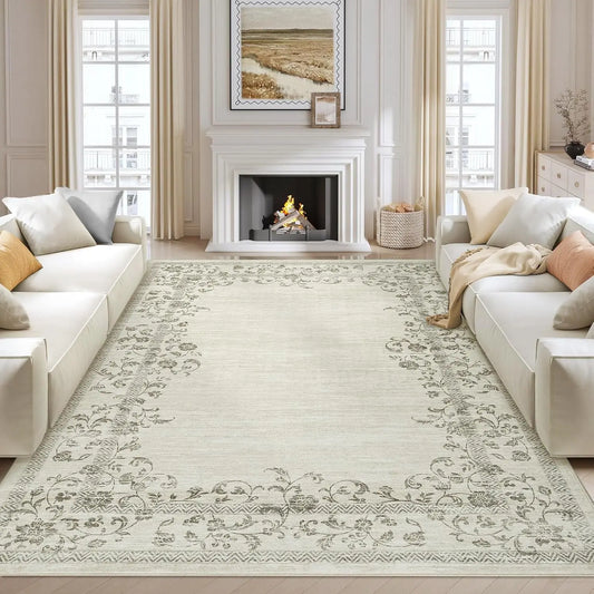 Washable Floral Area Rug