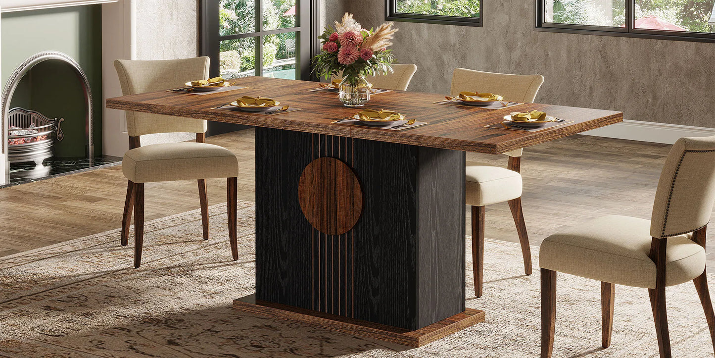 55" Rectangular Dining Table for 4 to 6 People, Farmhouse Wood Dinner Table for Kitchen, Dining Room & Living Room