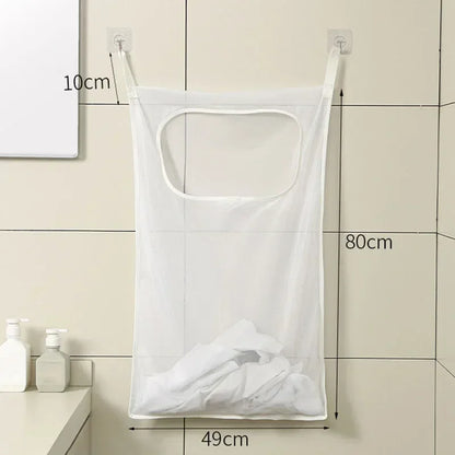 Over-the-Door Hanging Laundry Basket Wall-mounted Dirty Clothes Storage Organizer for Bathroom