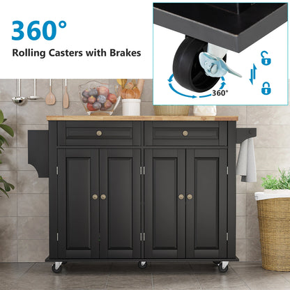 Rolling Kitchen Island with Drop Leaf – Movable Kitchen Carts on Wheels Island with Storage Cabinet