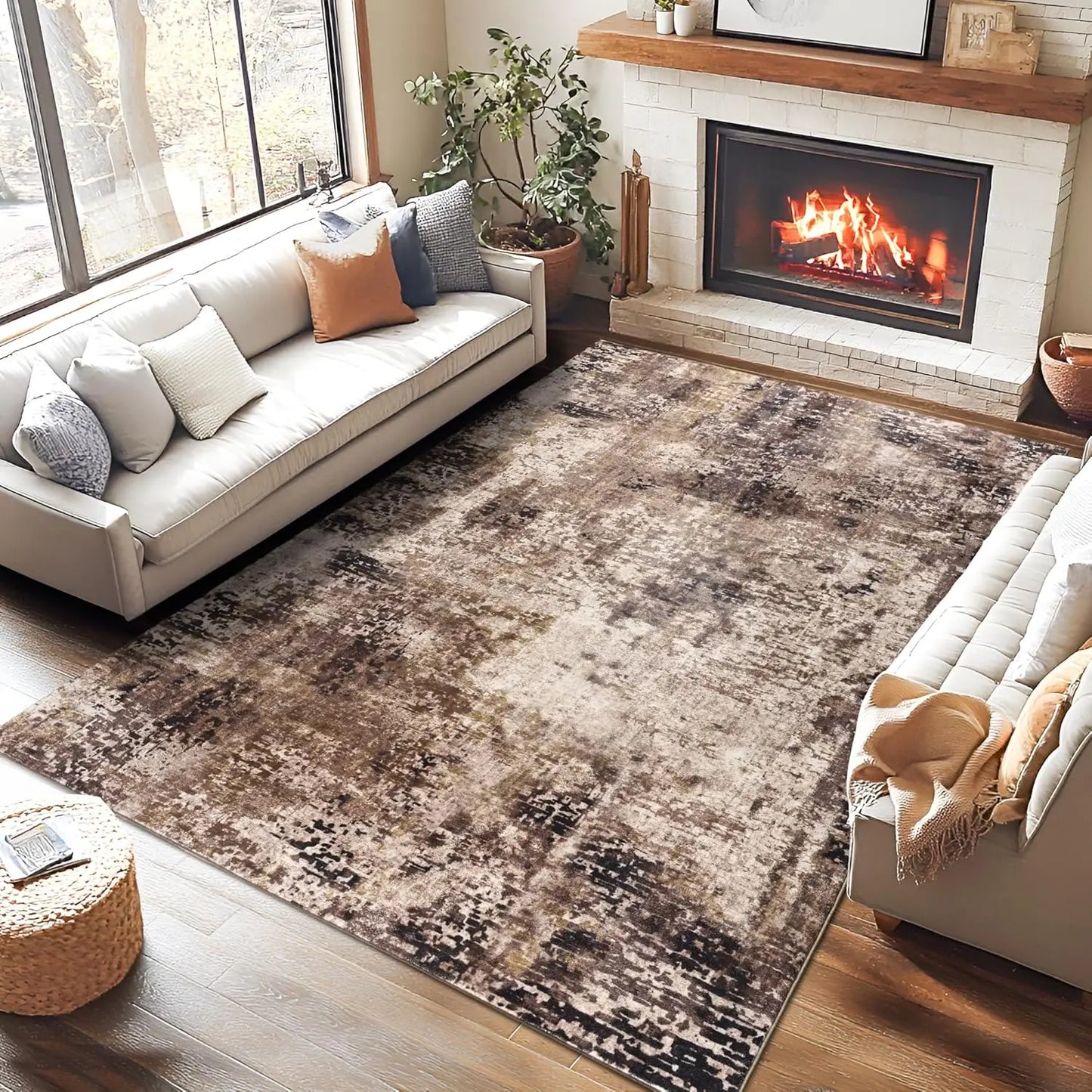 Living Room Area Rugs Soft Large Modern Abstract Area Rug, Vintage Machine Washable Non Slip Carpet , Low Pile Rugs