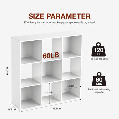 9 Cube Storage Organizer Wooden Shelf Bookcase Open Bookshelf for Living Room and Home Office Display Storage Bookcase