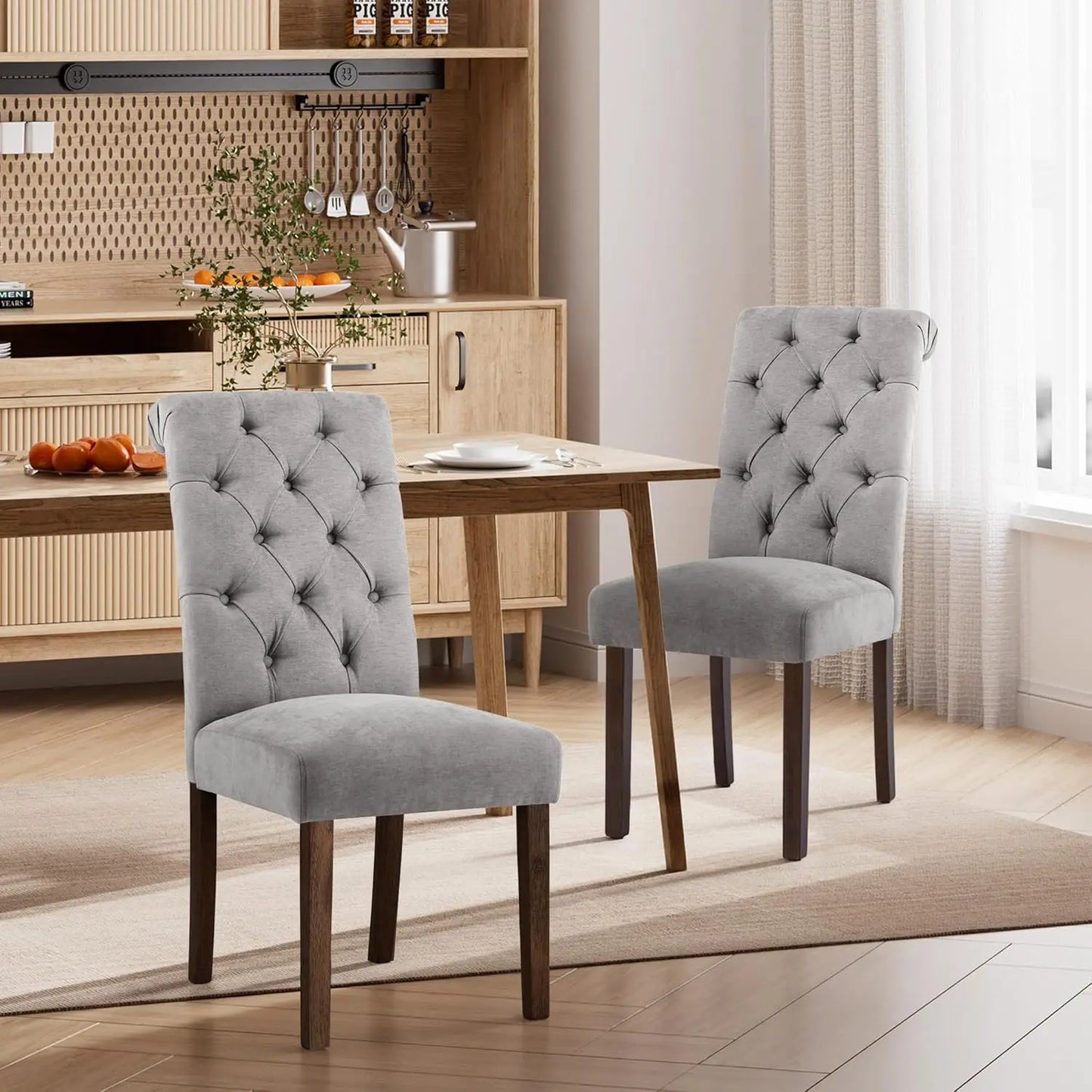 Dining Chairs Set of 6, Button Tufted Parsons Upholstered Chairs with Solid Wood Legs
