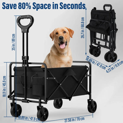 4-Wheel Foldable Garden Handcart | Heavy-Duty Cargo Transport w/ One-Hand Carry | Portable Foldable Design for Easy Storage