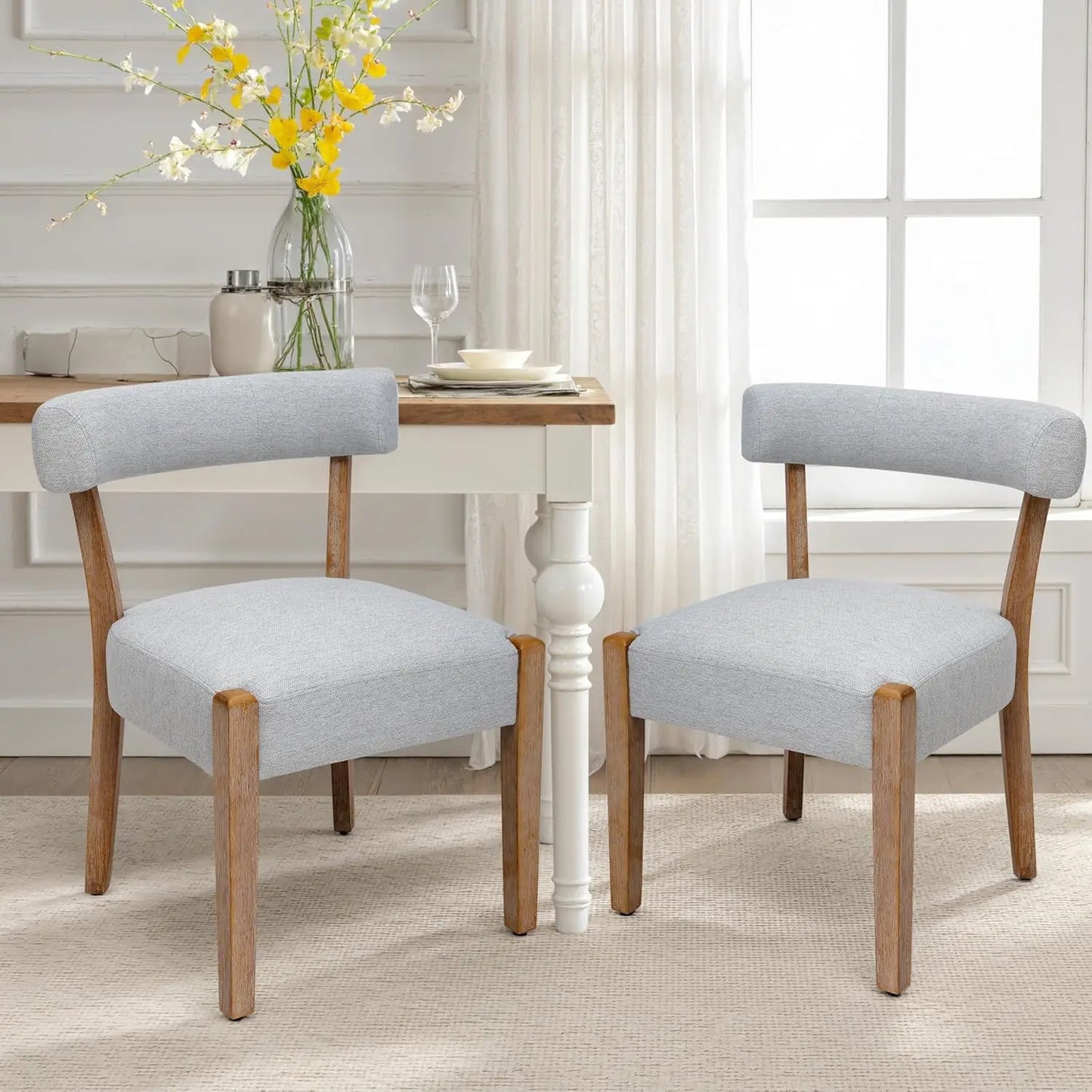 Faux Leather Dining Chairs Set of 4 Upholstered Kitchen & Dining Room Wooden Chairs Mid Century Modern Dining Chairs Low Back