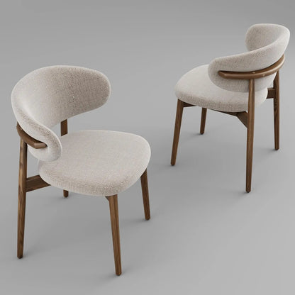 Solid Wood Dining Chairs Set of 2, Modern Upholstered Dining Chair with Curved Backrest, Natural Wood Legs