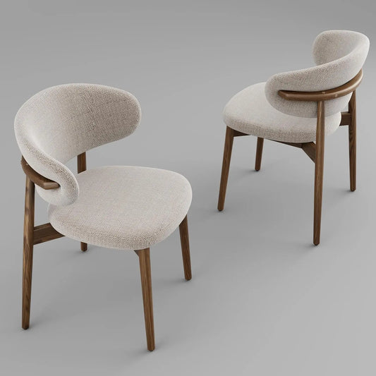 Solid Wood Dining Chairs Set of 2, Modern Upholstered Dining Chair with Curved Backrest, Natural Wood Legs