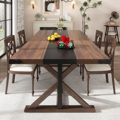 71 Inch Dining Table for 6 People, Rectangular Kitchen Farmhouse Table W/Thickness Waterproof Wood Tabletop,Long Dining Room Tab