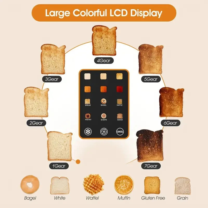 Smart Digital Bread Toaster with Touch Screen LCD Display  6 Bread Types  6 Shade Settings, 1.5" Wide Slot