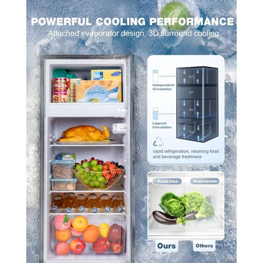 Double Door Refrigerator with Freezer, 4.5 Cu. Ft, Small Fridge with Freezer, 7 Settings Temperature Adjustable
