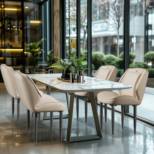 2Pcs PU Leather Dining Chairs Armless Wide Back Modern Accent Chairs for Dining Room Kitchen Suitable for All Tables