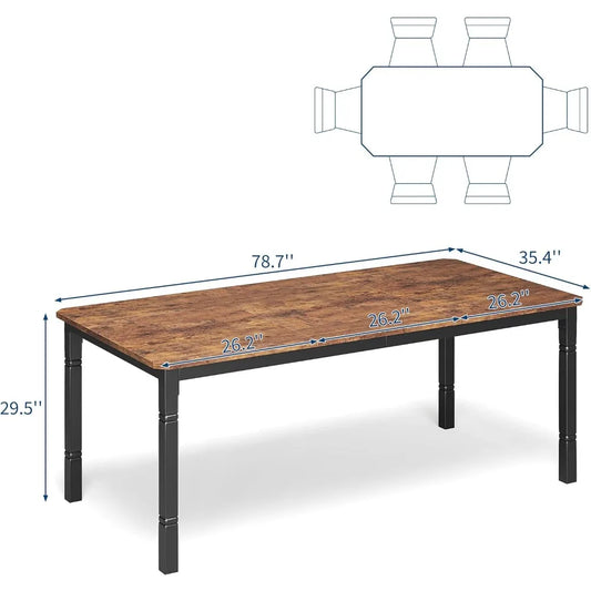 79" Large Industrial Dining Room Table for 6-8 People Rectangular Wood