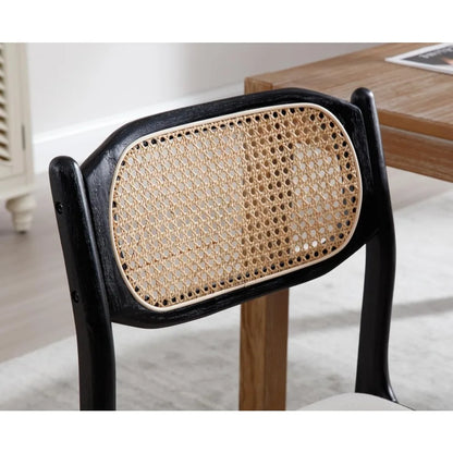 Farmhouse Rattan Dining Chairs Set of 2 Modern Mid Century Dining Room Chairs Upholstered Linen Kitchen Side Chairs
