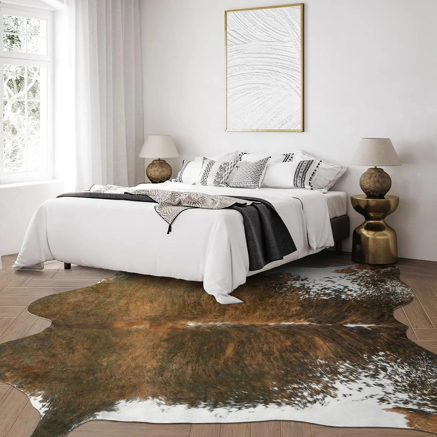 Faux Fur Animal Cow Hide Carpet ,Sturdy and Large Size Cow Print Rugs, Suitable for Bedroom Living Room Western Style