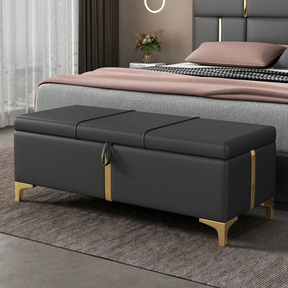 2-Pieces Bedroom Sets,Queen Size Upholstered Platform Bed with Hydraulic Storage System,Storage Ottoman with Metal Legs,Beige