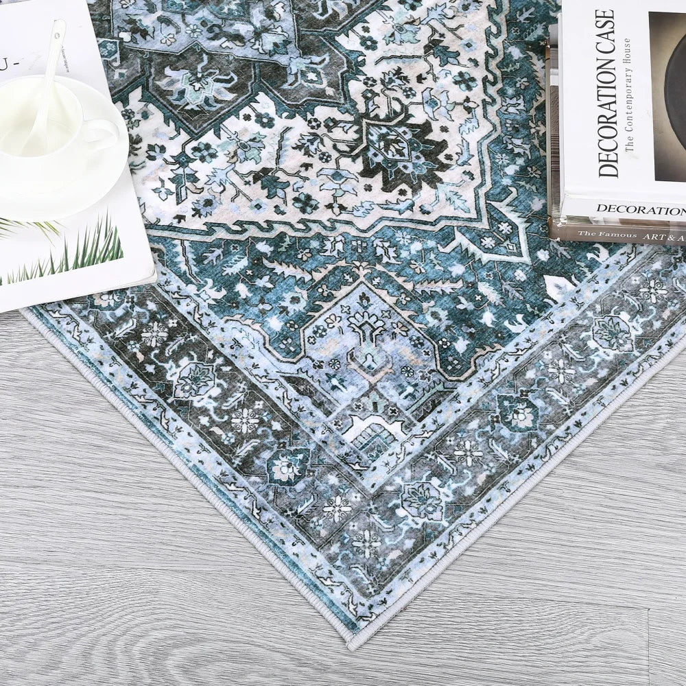 Washable Area Rugs 8x10 Living Room Rug Vintage Medallion  Soft Floor Cover Low Pile Non-Slip
