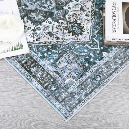 Washable Area Rugs 8x10 Living Room Rug Vintage Medallion  Soft Floor Cover Low Pile Non-Slip