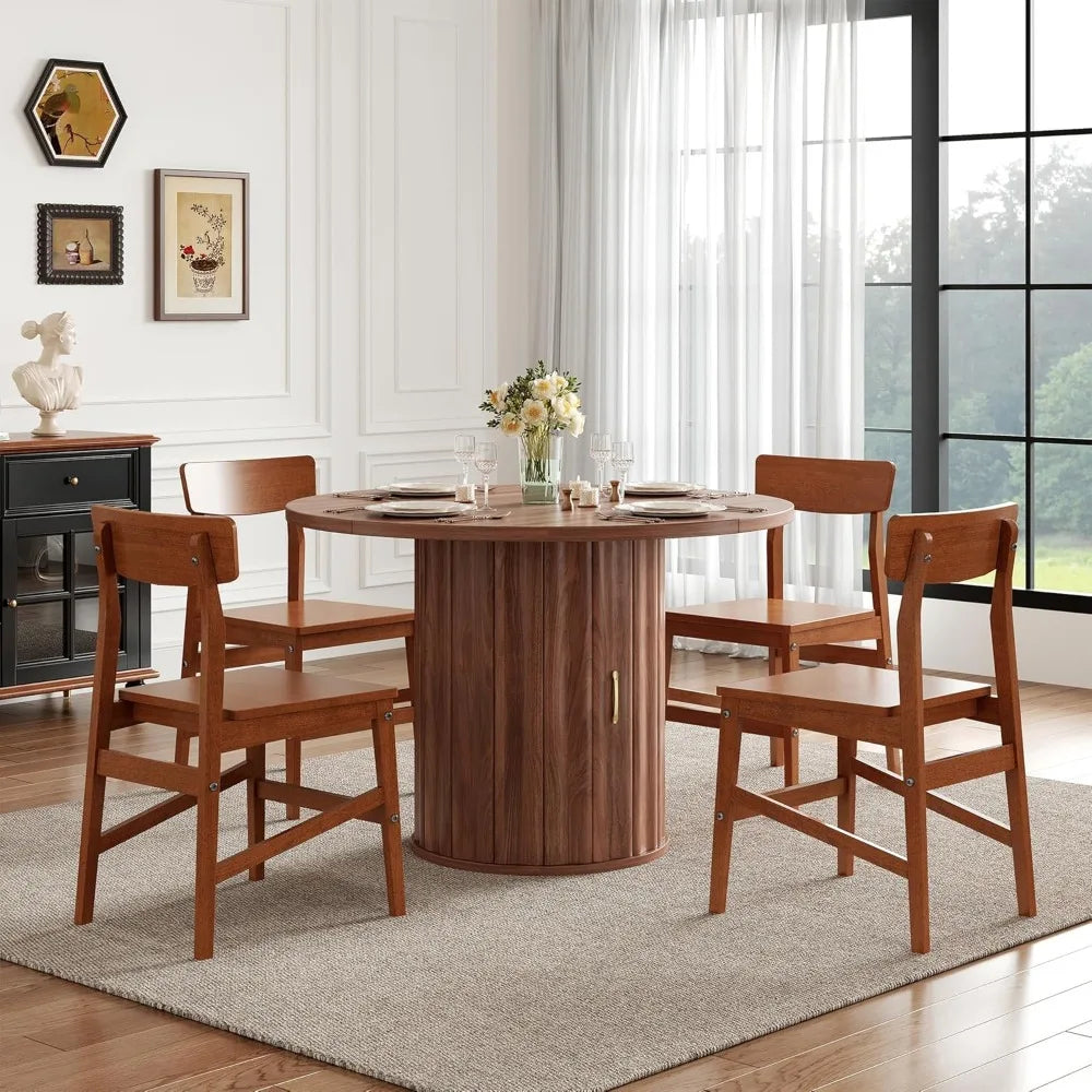 47 Inch Round Dining Table, Modern Round Wood Dining Table Rustic Kitchen Table for 4-6 People with Hidden Shelves for Dining