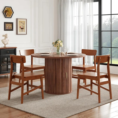47 Inch Round Dining Table, Modern Round Wood Dining Table Rustic Kitchen Table for 4-6 People with Hidden Shelves for Dining
