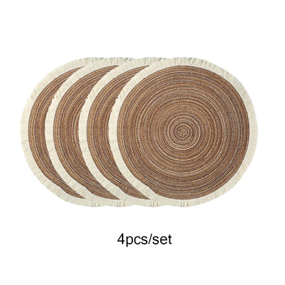Hot Round Braided Placemats Set of 4 Washable PP Heat Resistant 38cm Table Place Mat for Kitchen Xmas Dining Table Party Decor