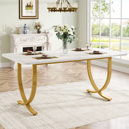 63" Modern Dining Table Kitchen Table with Faux Marble Top