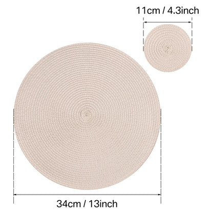 Round Braided Set of 6 Washable Round Placemats for Christmas Kitchen Wedding Dining Table 34cm Woven Heat Resistant Place Mats