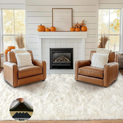 Off-White Soft Shaggy Non-Slip Rugs for Living Room/Bedroom/Nursery