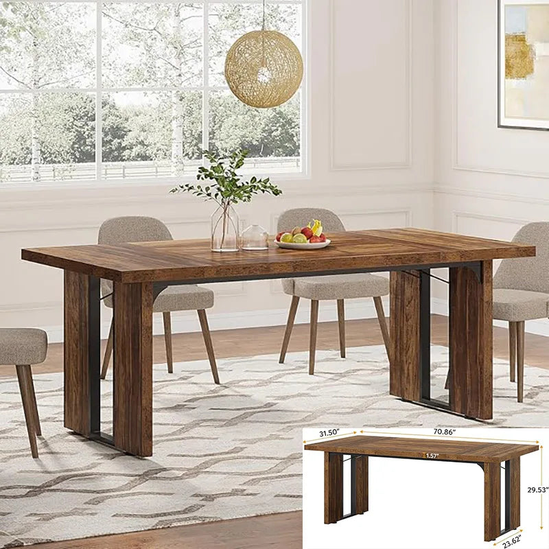 63-inch Dining Table for 4-6, Farmhouse Kitchen Table with Large Tabletop, Rectangular