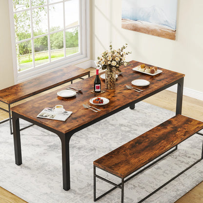 Dining Table for 6-8 People, 200cm Large Narrow Long Rectangular Kitchen Dinner Table, Rustic Wood Dining Table