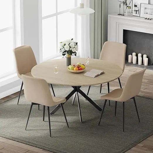 47" Round Dining Table Set for 4, Modern Kitchen Table Set with Steel Legs
