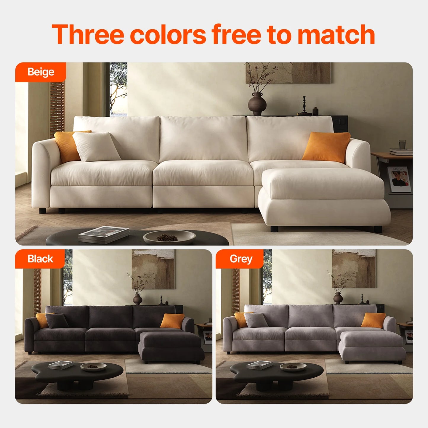 Comfy Cloud Couch 108.2'' Modern Sectional Sofa for Living Room Down Filled