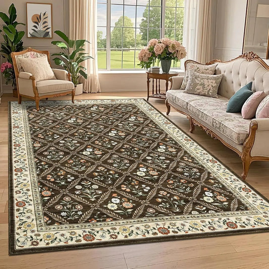 Vintage Washable Area Rugs for Living Room Soft Low-Pile Non-Slip Carpet  for Bedroom Dining Room Home Office