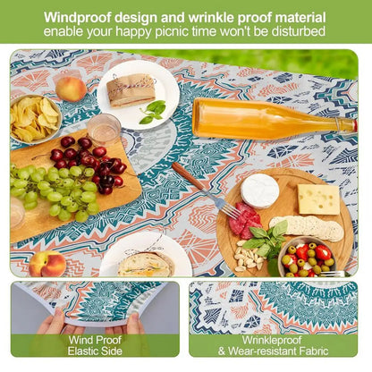 3pcs Picnic Table Covers With Elastic Tablecloth For Outdoor Parties And Camping