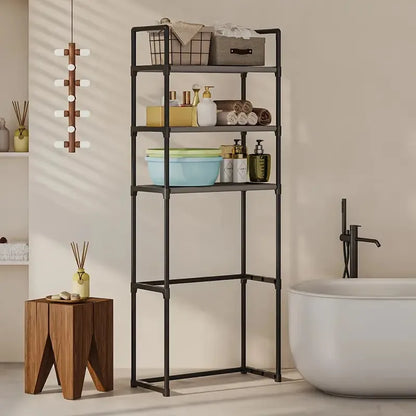 3-Tier Metal Bathroom Rack | Over Toilet Storage Shelf, No Drill Freestanding Organizer with Black Frame