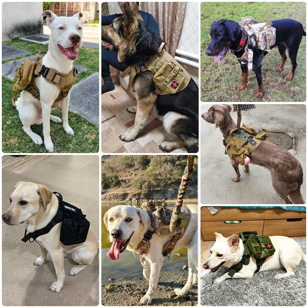 Military Large Dog Harness Collar Leash Bags Patches Set Pet  Training Vests Tactical Dogs Harnesses Accessories