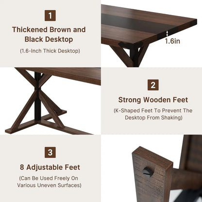 71 Inch Dining Table for 6 People, Rectangular Kitchen Farmhouse Table W/Thickness Waterproof Wood Tabletop,Long Dining Room Tab