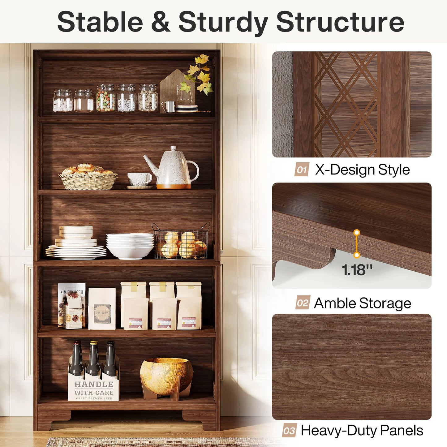 6-Tier Bookcase, 71 Inches Industrial Bookshelves and Bookcases, Floor Standing 5 Shelf Display Storage Shelves