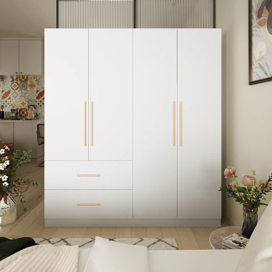 Modern Wardrobe Armoire Closet with 2 Drawers, 6 Storage Cubes & 2 Hanging Rods
