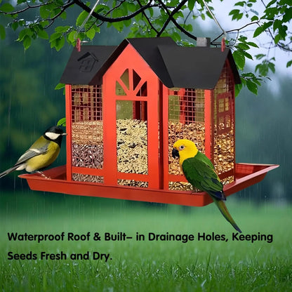 1 Outdoor Hanging Wild Bird Feeder, Large Capacity, Large Birdhouse with Metal Mesh Cover and Seed Tray, Suitable for Titles, Red Birds, Titles, Hummingbirds, Squirrel Protection and Weather-Resistant Metal Outdoor Garden Cou