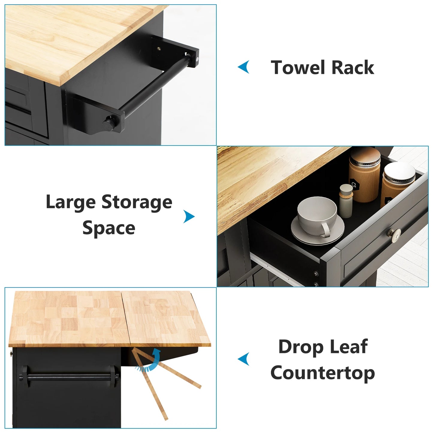 Rolling Kitchen Island with Drop Leaf – Movable Kitchen Carts on Wheels Island with Storage Cabinet