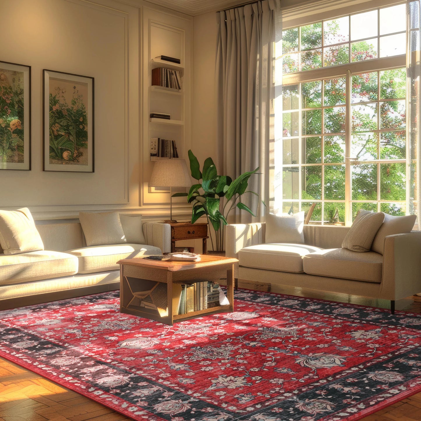 Vintage Area Rugs Low Pile Machine Washable