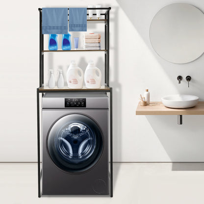 Over Washer and Dryer Storage Shelves 3 Tiers Standing Clothes Drying Rack with Basket for Laundry Room Balconies Porches