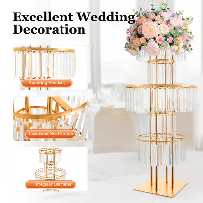 5 Tiers Gold Wedding Centerpieces Flower Stand Vase Centerpiece Acrylic Flower Stand with Hanging Acrylic